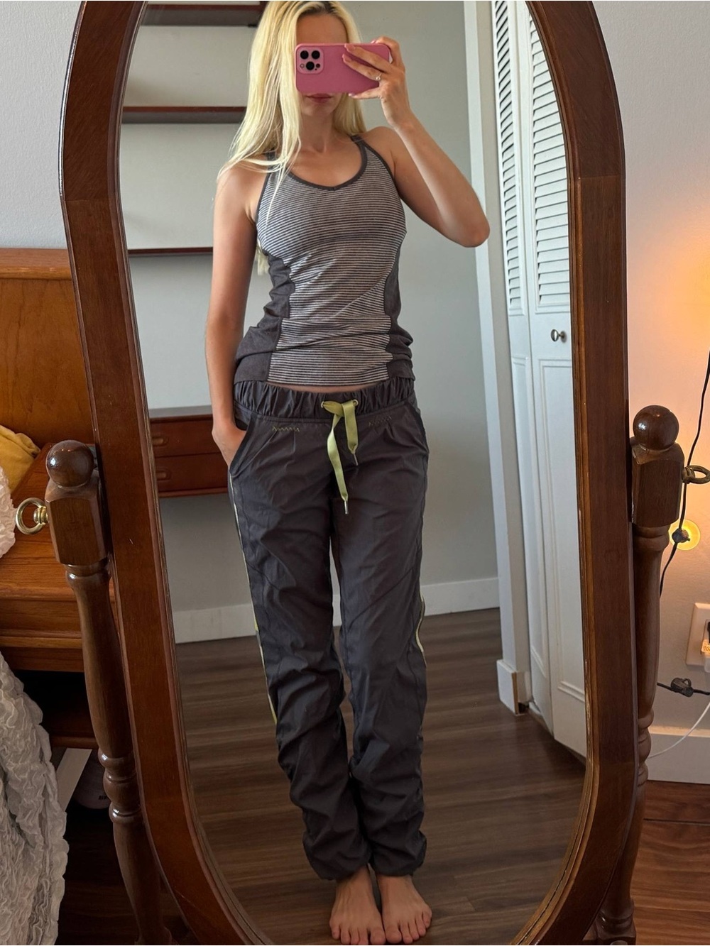 Vintage lululemon athletica Charcoal Gray Track Jogger Pants with Lime Drawcord